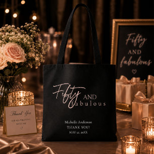 Elegant Fifty and Fabulous Black Birthday Keepsake Tote Bag