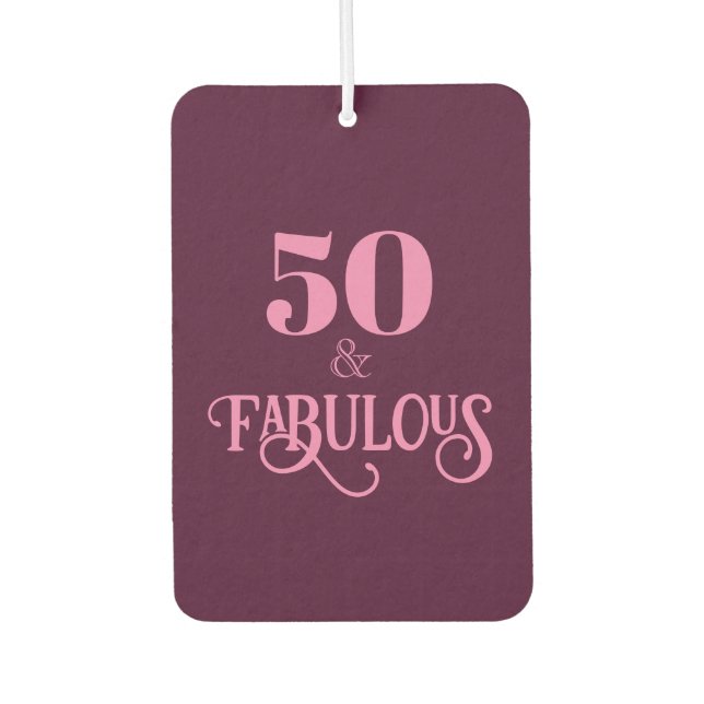 Elegant Fifty and Fabulous Burgundy Birthday Car Air Freshener (Front)