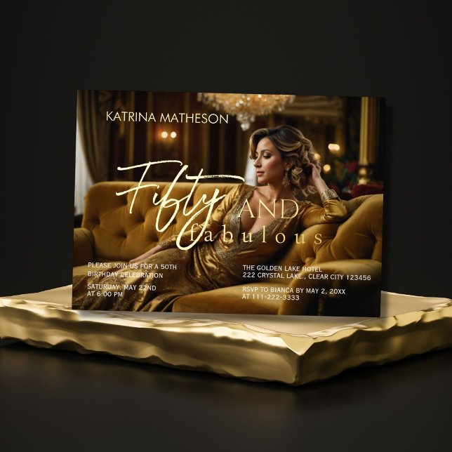Elegant Fifty and Fabulous Photo Gold Foil Invitat (Creator Uploaded)