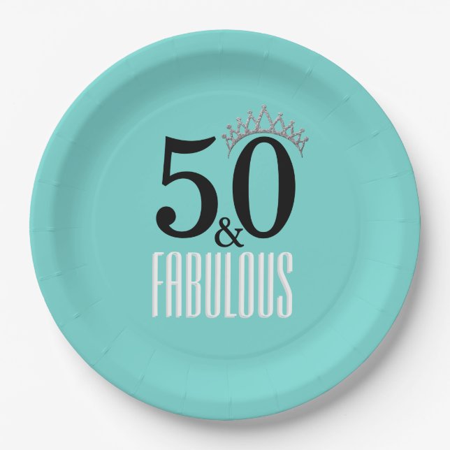 Elegant Fifty and Fabulous Tiara Tiffany Inspired Paper Plate (Front)