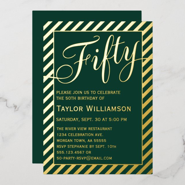 Elegant Fifty Emerald Gold Foil 50th Birthday  (Front/Back)