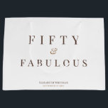 Elegant Fifty & Fabulous 50th Birthday Large Gift Bag<br><div class="desc">Elegant Fifty & Fabulous 50th Birthday Party Gift Bag. Beautiful airy design with chocolate coffee brown and caramel tan coloured text on ivory white front and back. Personalise with your celebration details, name, and date or other text in your choice or colours and fonts. View matching products and more in...</div>