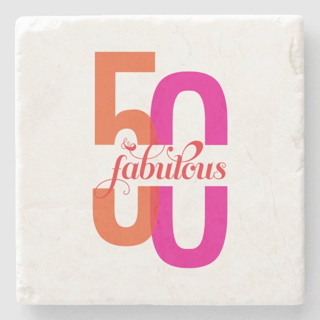 Elegant Fifty & Fabulous 50th Birthday Stone Coaster (Front)