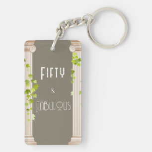 Elegant Fifty Fabulous Birthday Greek Theme Brown Key Ring