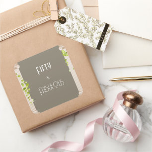 Elegant Fifty Fabulous Birthday Greek Theme Brown Square Sticker