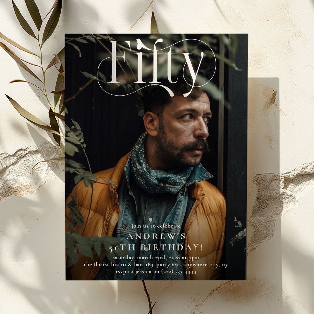 Elegant FIFTY Photo 50th Birthday Party Invitation (Creator Uploaded)