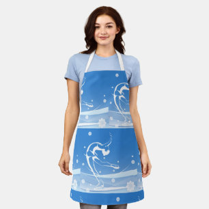Elegant Figure Skater Silhouette Snowflakes Apron