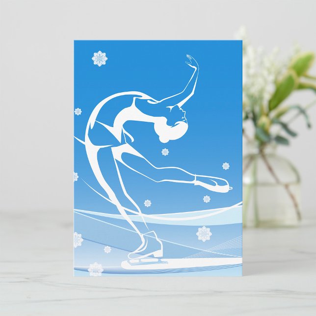 Elegant Figure Skater Silhouette Snowflakes Invitation (Creator Uploaded)