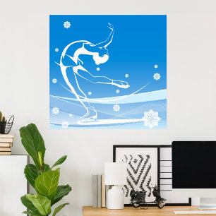 Elegant Figure Skater Silhouette Snowflakes Poster