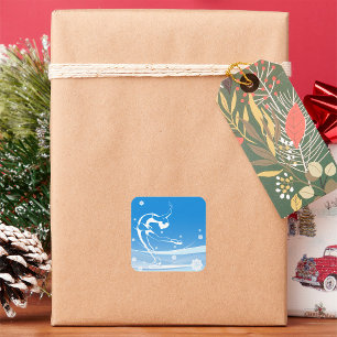 Elegant Figure Skater Silhouette Snowflakes Square Sticker