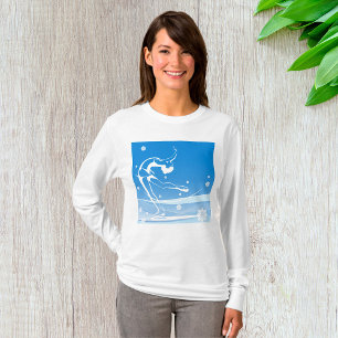 Elegant Figure Skater Silhouette Snowflakes T-Shirt