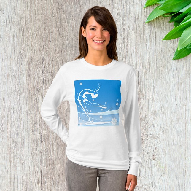 Elegant Figure Skater Silhouette Snowflakes T-Shirt (Creator Uploaded)