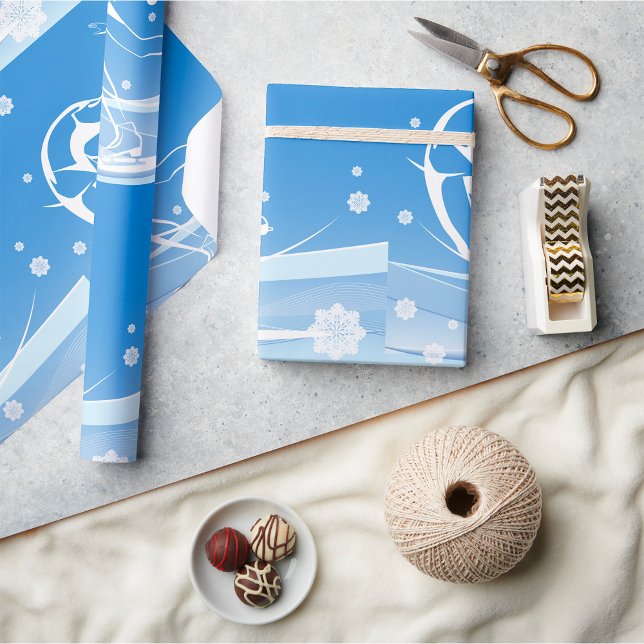 Elegant Figure Skater Silhouette Snowflakes Wrapping Paper (Creator Uploaded)