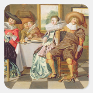 Elegant Figures Feasting at a Table Square Sticker