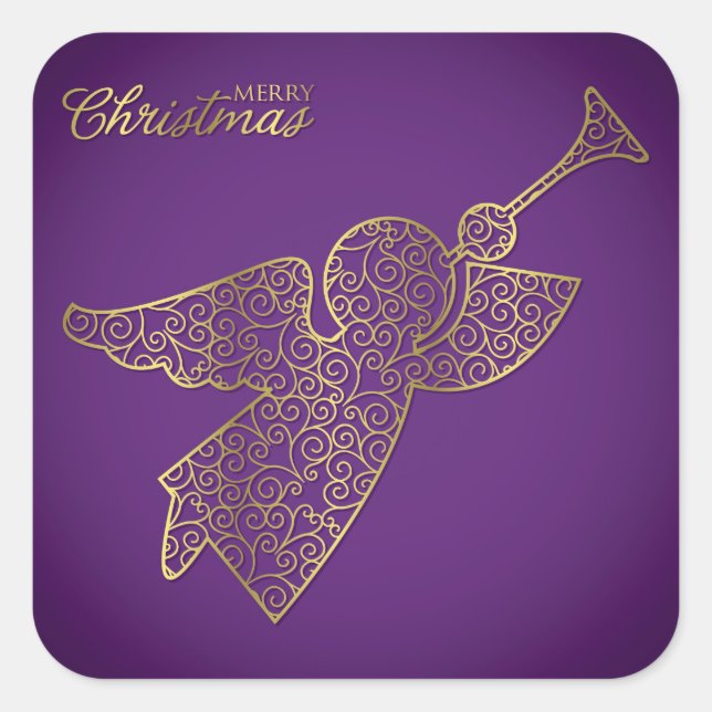 Elegant filigree angel square sticker (Front)