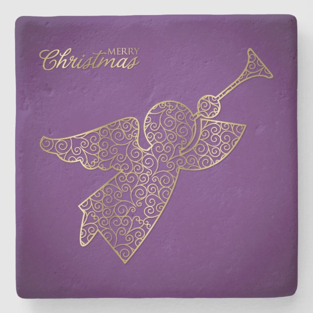 Elegant filigree angel stone coaster (Front)