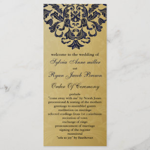 Elegant Filigree Navy Gold Wedding Programme