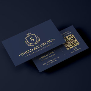 Elegant Financial Advisor Crown Shield Dark Navy  Business Card