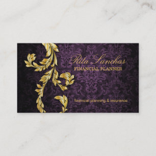 Elegant Financial Planner Gold Leaf Purple Business Card