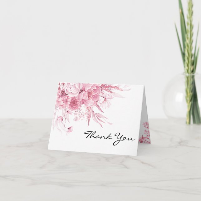 Elegant Fine Art Pink Floral Drop Thank You Card (Front)
