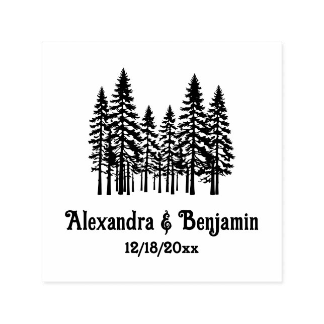Elegant Fir Trees Wedding Couple Name Date Self-inking Stamp (Design)