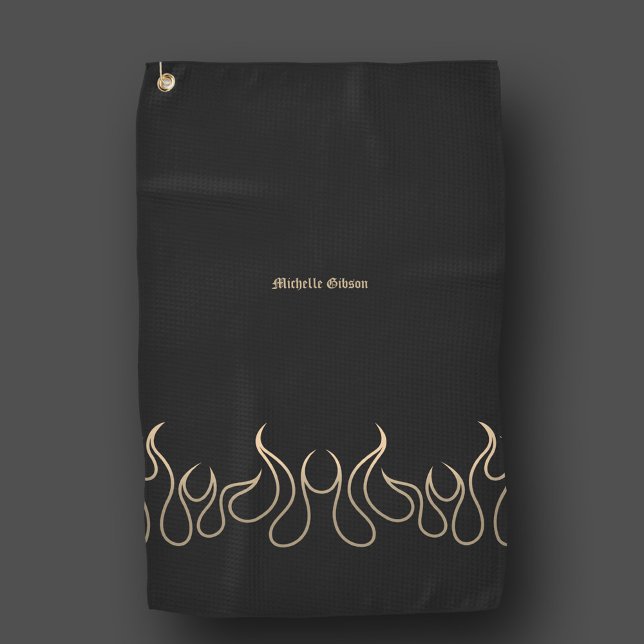 Elegant Fire Black Gold Flame  Golf Towel (Elegant Fire Black Gold Flame Golf Towel
)