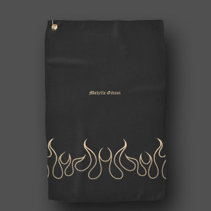 Elegant Fire Black Gold Flame  Golf Towel