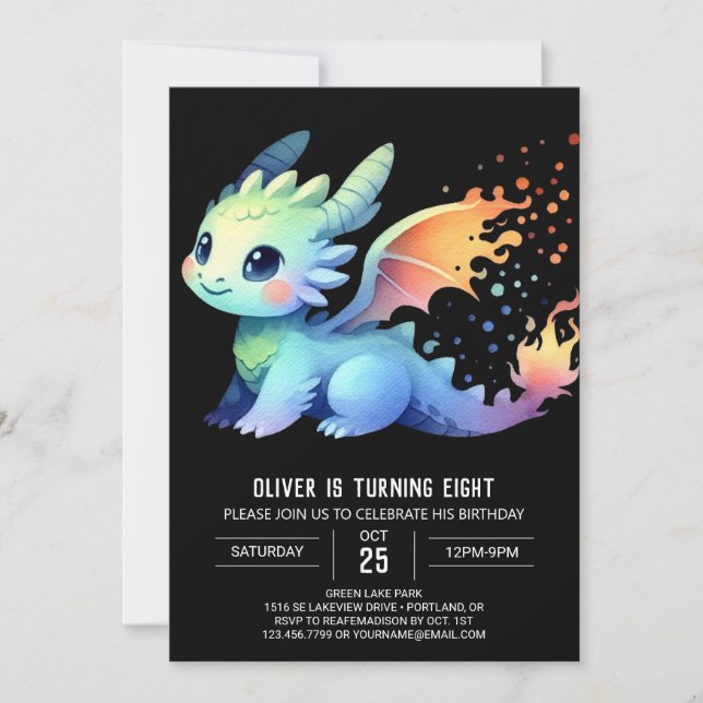 Elegant Fire Breathing Dragon Birthday Invitation (Front)
