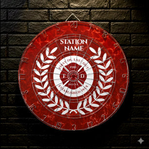 Elegant Fire House Station Red Marble White Laurel Dartboard