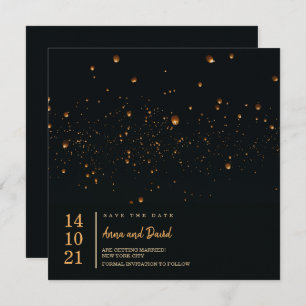 Elegant Fire Sky Lantern Save The Date Invitation