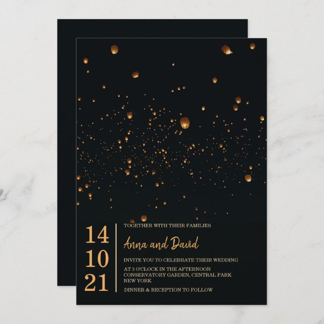 Elegant Fire Sky Lantern Wedding Invitation (Front/Back)