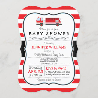 Elegant Fire Truck Baby Shower Invitation