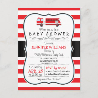 Elegant Fire Truck Baby Shower Invitation Postcard