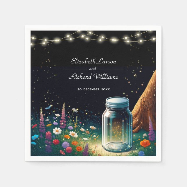 Elegant Firefly Rustic Wedding Invitation Napkin (Front)