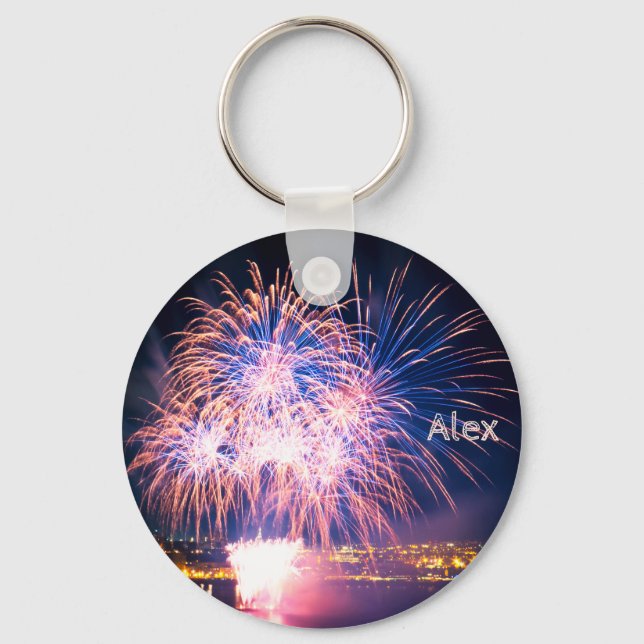 Elegant Fireworks | Custom Name Key Ring (Front)