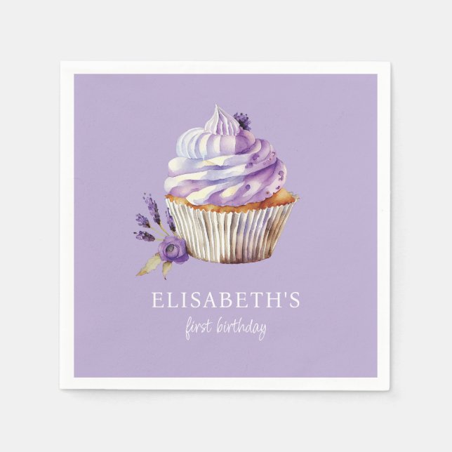 Elegant First Birthday Pastel Violet Personalised Napkin (Front)