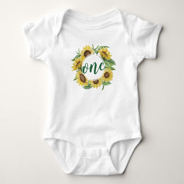 Elegant First Birthday Sunflower Wreath | Bodysuit (Front)
