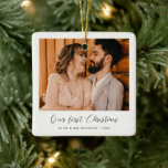 Elegant First Christmas as Husband and Wife photo Ceramic Ornament<br><div class="desc">An elegant romantic calligraphy and a modern design for this photo ornament gift. To customise with your favourite couple picture. You can also easily change the colour of the font to your liking. Perfect to celebrate your First Christmas as newlyweds or as a couple.</div>