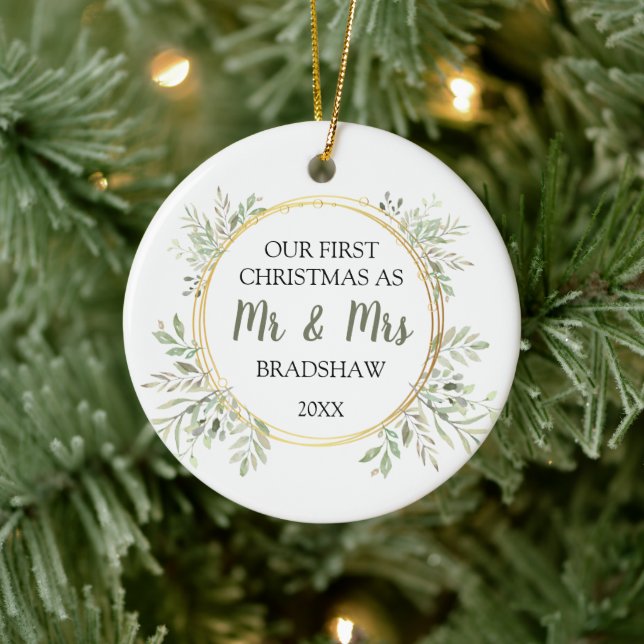 Elegant First Christmas As Mr & Mrs Ceramic Tree Decoration (Tree)