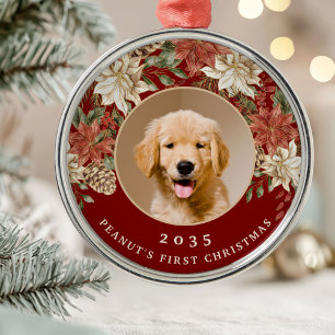 Elegant First Christmas Dog Photo Metal Tree Decoration