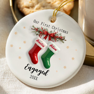 Elegant first Christmas engaged stockings Ceramic Tree Decoration