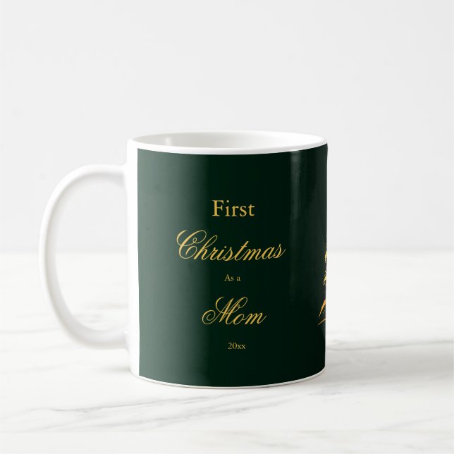 Elegant First Christmas Mum Dad Gold Pine Tree  Coffee Mug (Left)