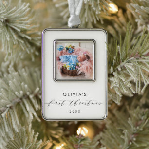 Elegant First Christmas Photo Silver Plated Framed Ornament