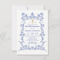 Elegant First Communion gold calice victorian blue