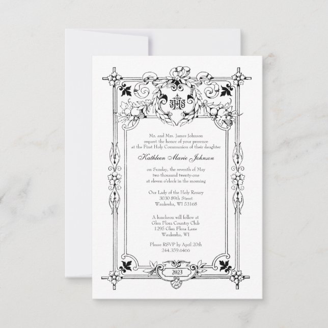 Elegant First Holy Communion Catholic  Invitation (Front)