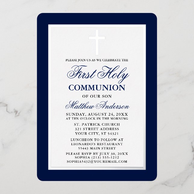 Elegant First Holy Communion Cross Silver Frame (Front)