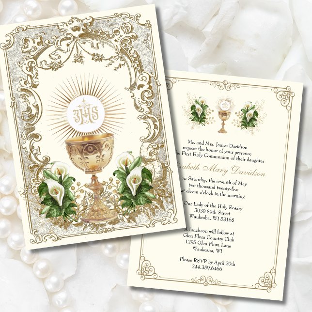 Elegant First Holy Communion Floral  Invitation (Creator Uploaded)