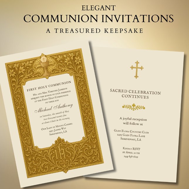Elegant First Holy Communion Gold Chalice  Invitation (Creator Uploaded)