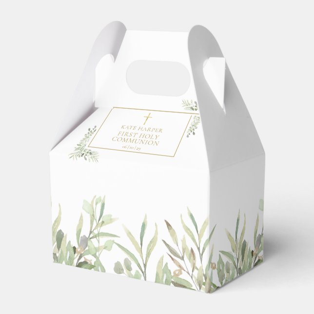 Elegant First Holy Communion Greenery Favour Box (Front Side)