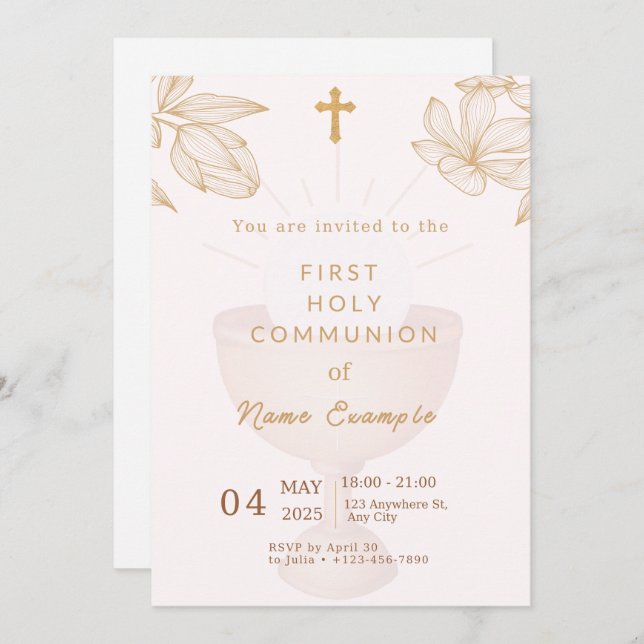 Elegant First Holy Communion Invitation (Front/Back)